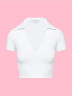 Babaton White V-Neck Short Sleeve Crop Top